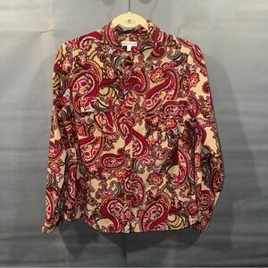 Croft & Barrow Paisley Print Long Sleeve Top Women’s Sz Medium Button Down